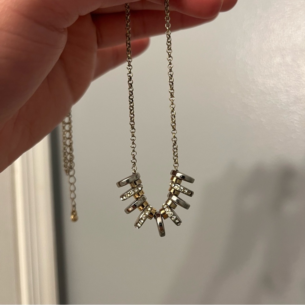 Banana Republic Gold and Silver Crystal Disc Necklace